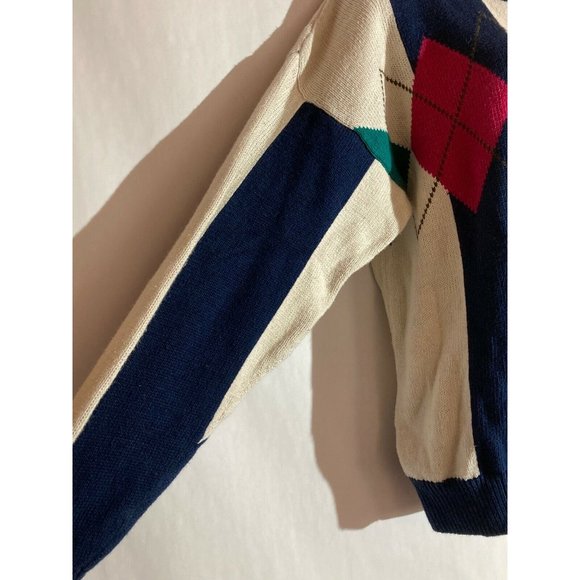 GULF TRADERS Cream Argyle Knit Unisex Pullover Sweater Size XL - Picture 4 of 9
